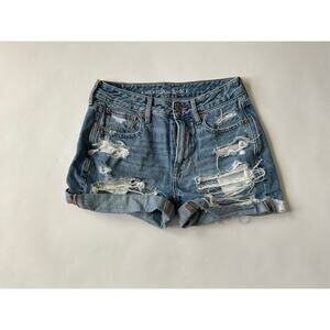 American Eagle Tomgirl Shorts Cut-off Destroyed Denim Jean Size 00